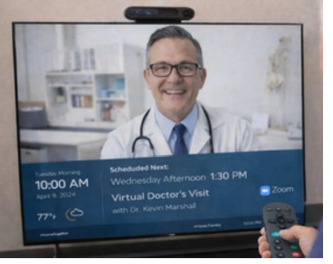 A senior having a virtual doctor's visit on their TV through HomeTogether